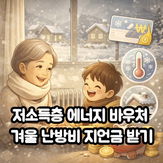 따뜻한 온기가 느껴지는 거실에서 에너지바우처 카드를 확인하는 모습