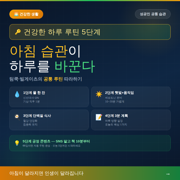 건강한 하루 루틴 5단계 성공한 사람들의 아침 습관